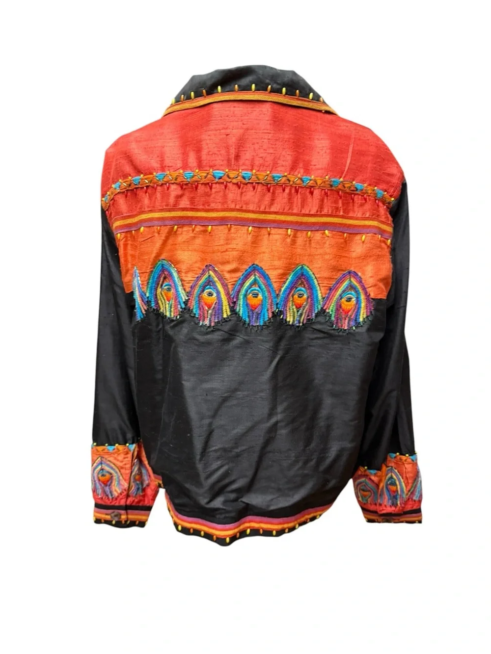 Sandy Starkman Silk Embroidered Black Jacket with Vibrant Orange Panels XL - Picture 6 of 8